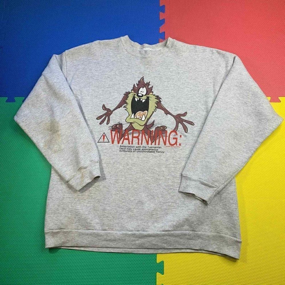 Vintage 90’s crewneck sweatshirt pullover Taz devil Warning 1997 Warner Bros